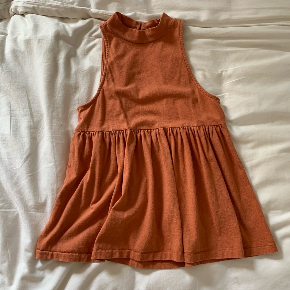 Mock Neck Open Back Babydoll Tank